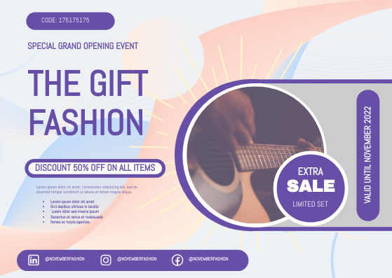 Gift Card template: Modern Music Store Gift Card (Created by Visual Paradigm Online's Gift Card maker)