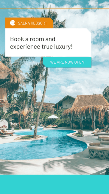 Editable instagramstories template:Blue And Orange Resort Photo Hotel Instagram Story