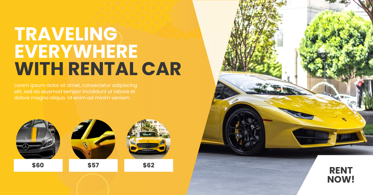 Facebook Ad template: Rental Car Travelling Facebook Ad (Created by Visual Paradigm Online's Facebook Ad maker)