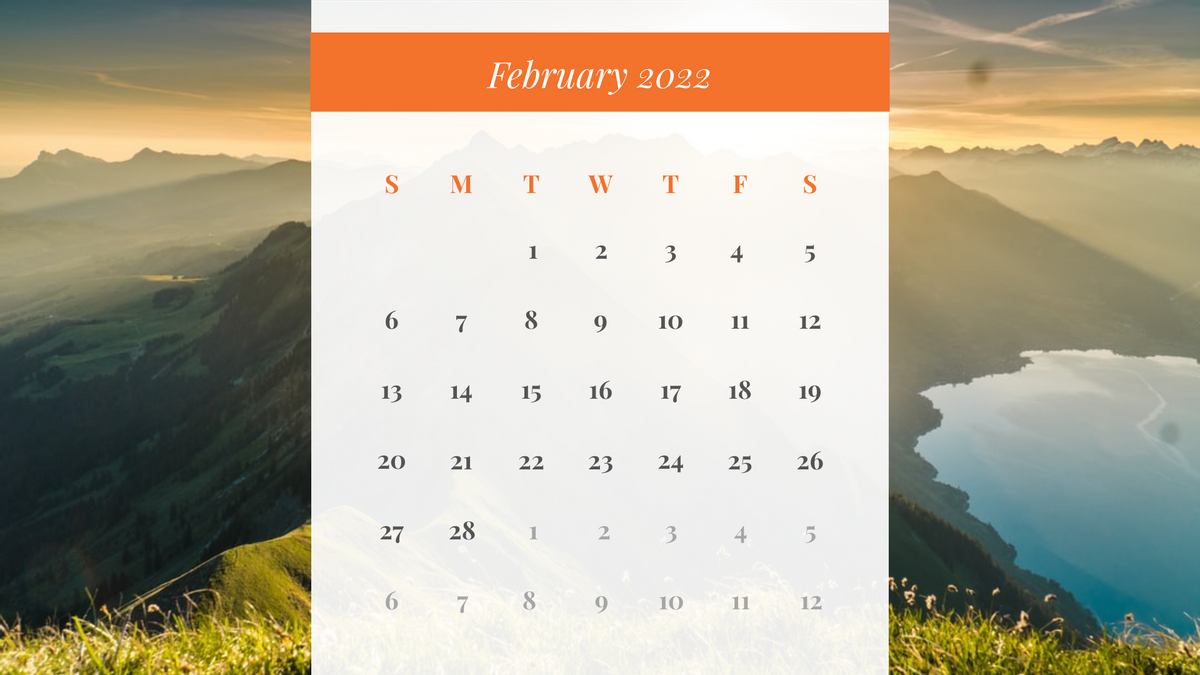 Calendar 模板。Mountain Scene Calendar (由 Visual Paradigm Online 的Calendar软件制作)