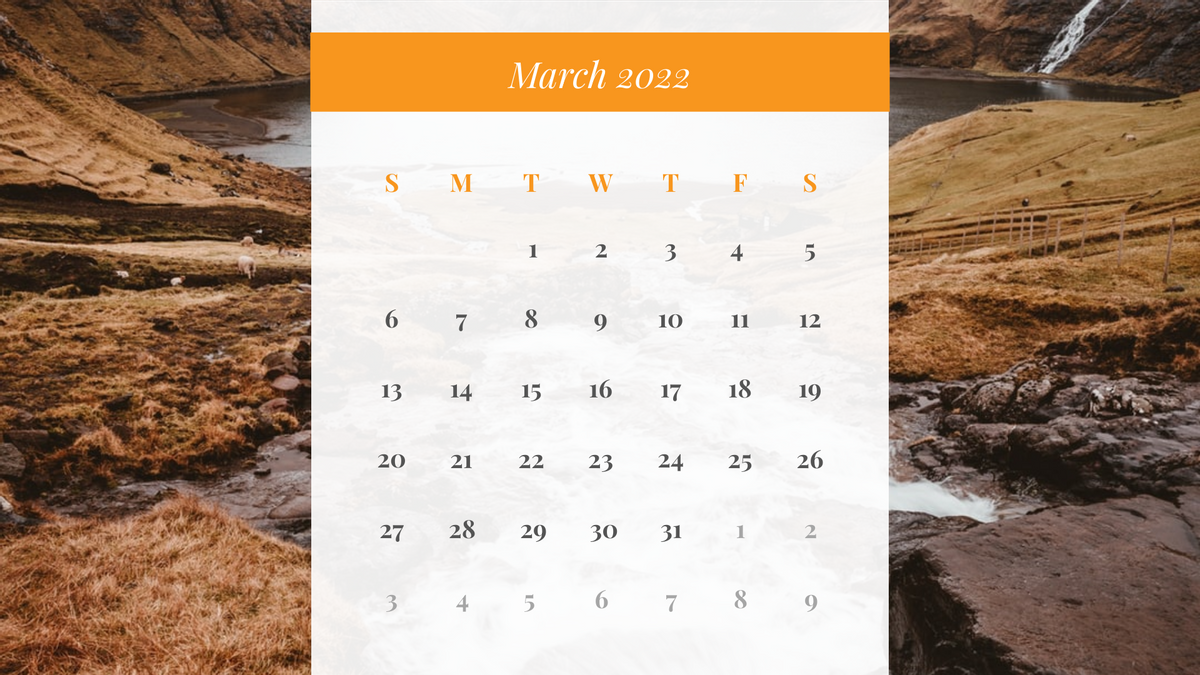 Calendar 模板。Mountain Scene Calendar (由 Visual Paradigm Online 的Calendar软件制作)