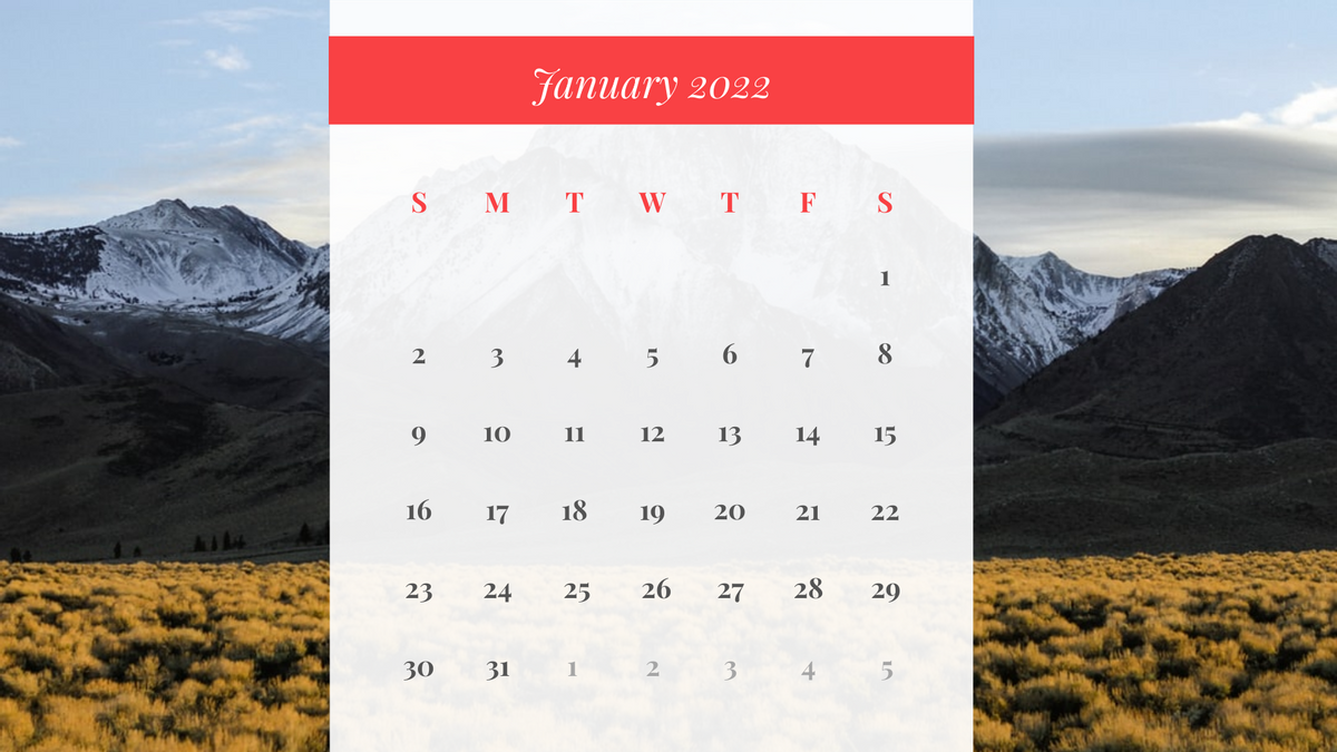 Calendar template: Mountain Scene Calendar (Created by Visual Paradigm Online's Calendar maker)