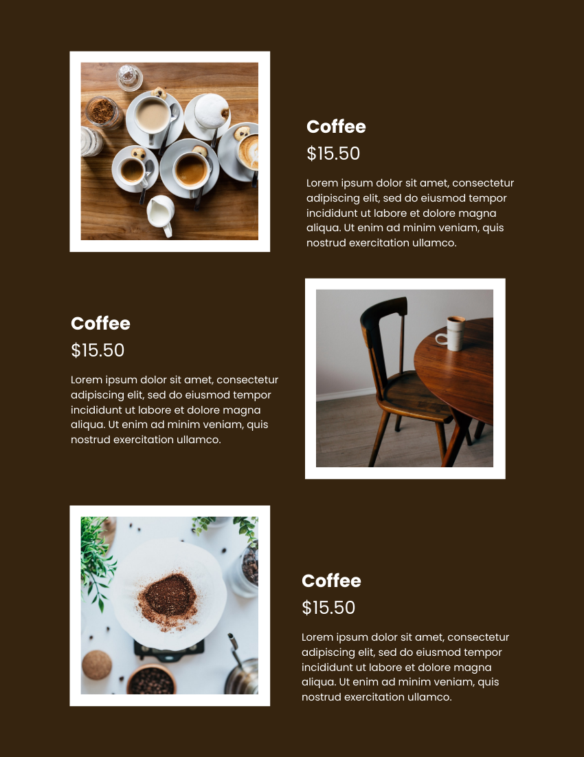 產品目錄 模板。 Coffee Catalog (由 Visual Paradigm Online 的產品目錄軟件製作)