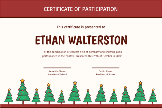 Editable certificates template:Cute Christmas Trees In Red Certificate
