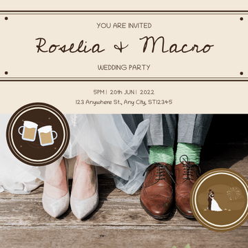 Editable invitations template:Brown Wood Texture Wedding Photo Wedding Invitation
