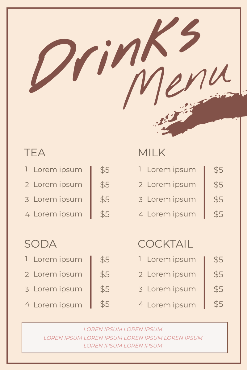 Menu template: Drinks Menu (Created by InfoART's Menu maker)
