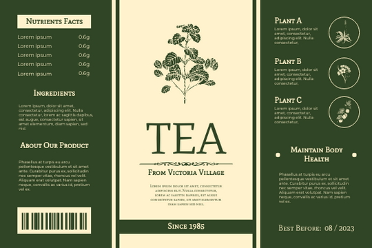 Editable labels template:Tea Label With Details