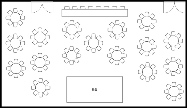 座位表 模板。 活动大厅座位图 (由 Visual Paradigm Online 的座位表软件制作)