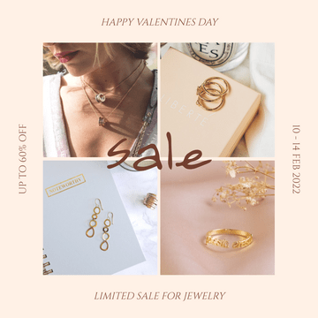 Editable instagramposts template:Pink Elegant Jewelry Sale Valentines Day Instagram Post