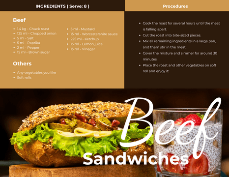 Recipe Card template: Beef Sandwiches Recipe Card (Created by Visual Paradigm Online's Recipe Card maker)