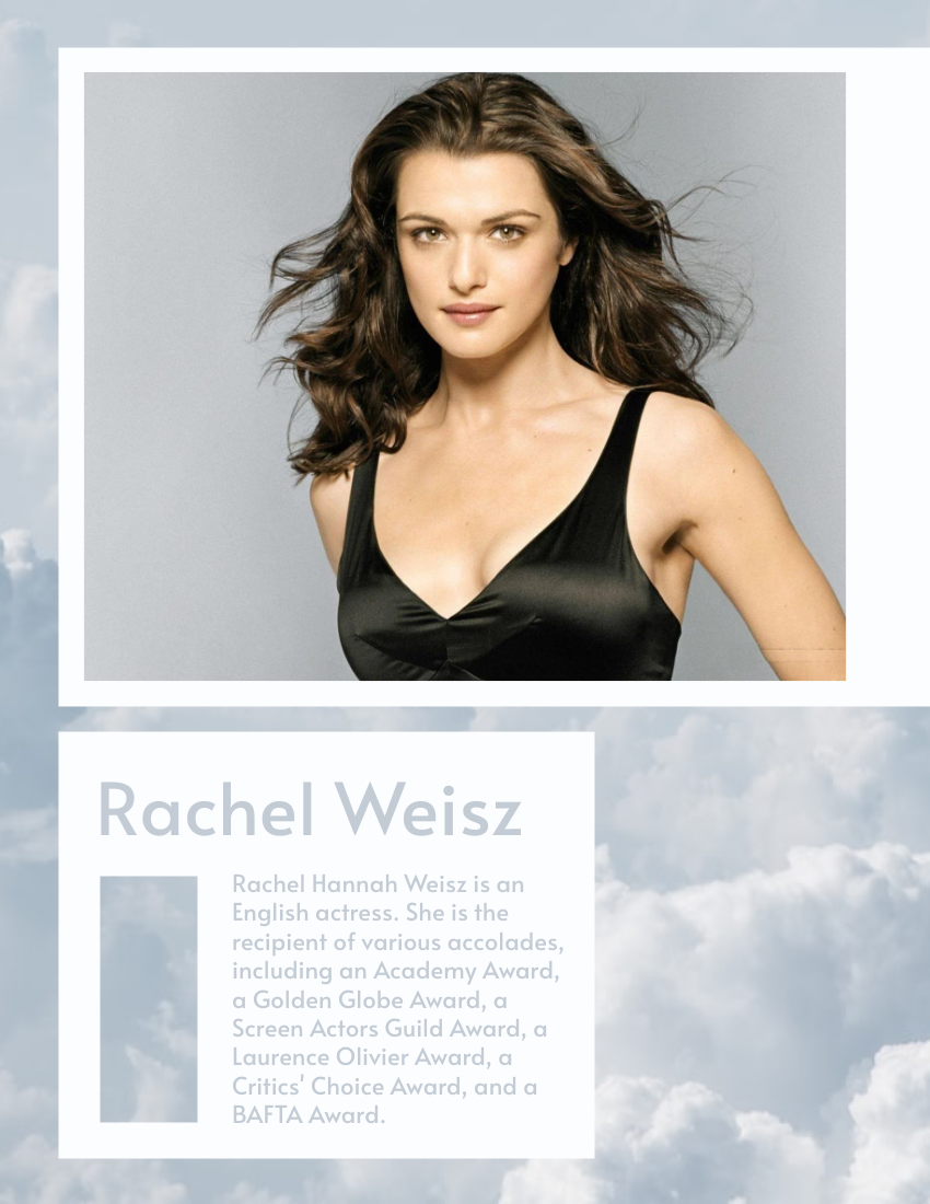 Biography template: Rachel Weisz Biography (Created by Visual Paradigm Online's Biography maker)