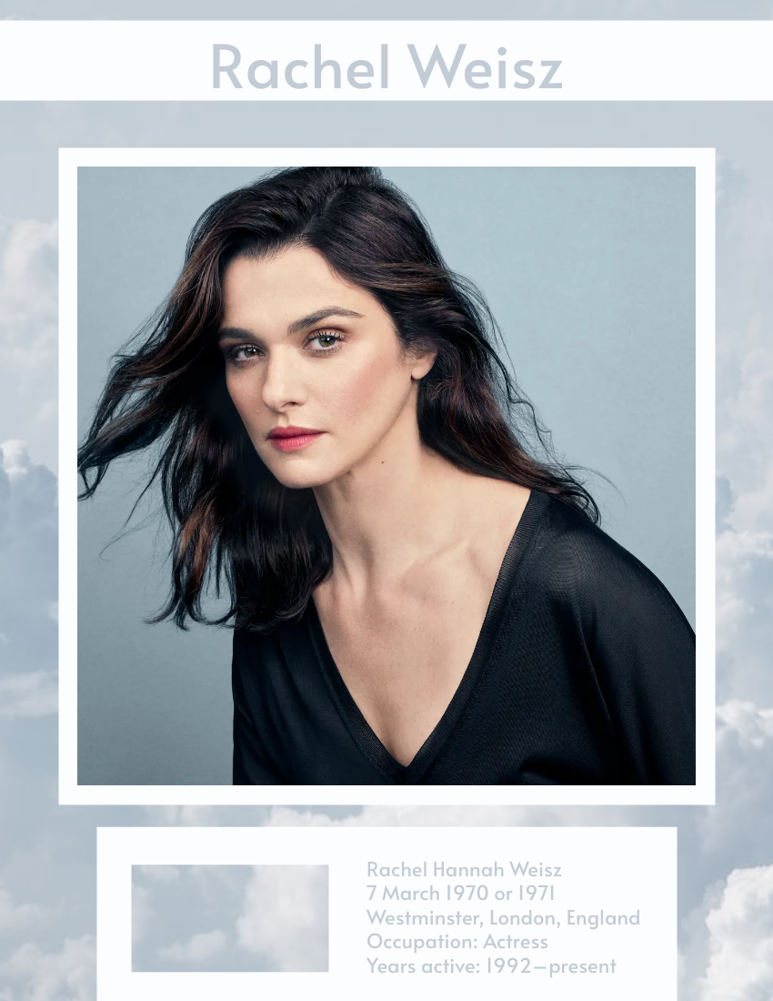 Biography template: Rachel Weisz Biography (Created by Visual Paradigm Online's Biography maker)