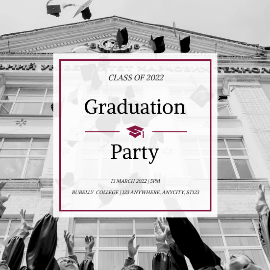 Invitation template: Black And White School Photo Graduation Party Invitation (Created by InfoART's Invitation maker)