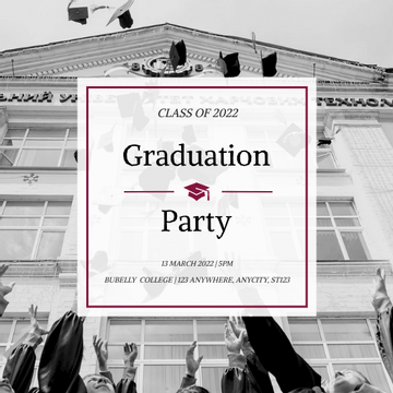 Editable invitations template:Black And White School Photo Graduation Party Invitation