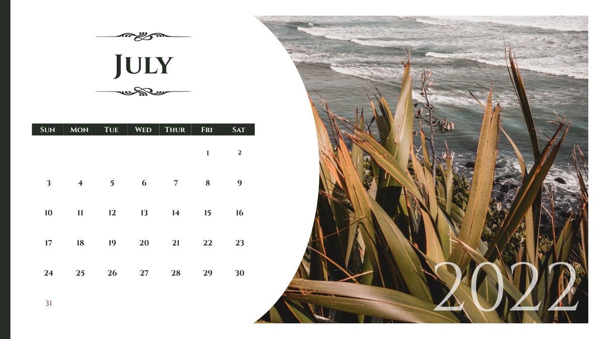Calendar 模板。 Natural Landscape Calendar 2022 (由 Visual Paradigm Online 的Calendar軟件製作)