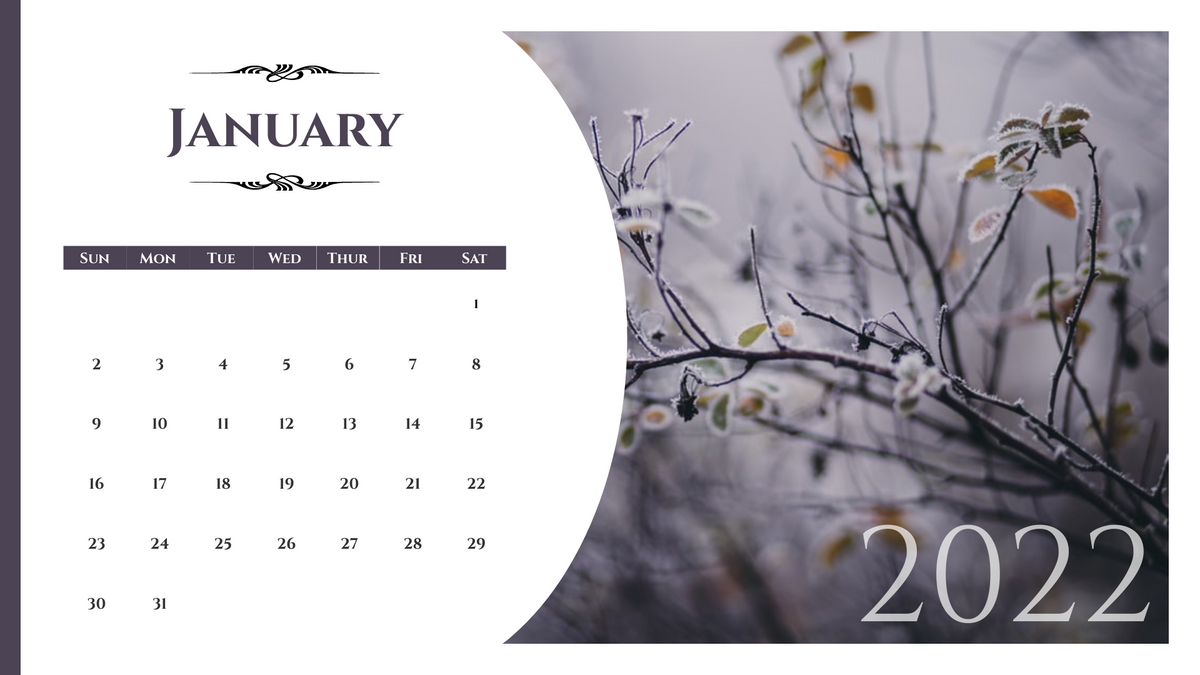 Calendar template: Natural Landscape Calendar 2022 (Created by Visual Paradigm Online's Calendar maker)