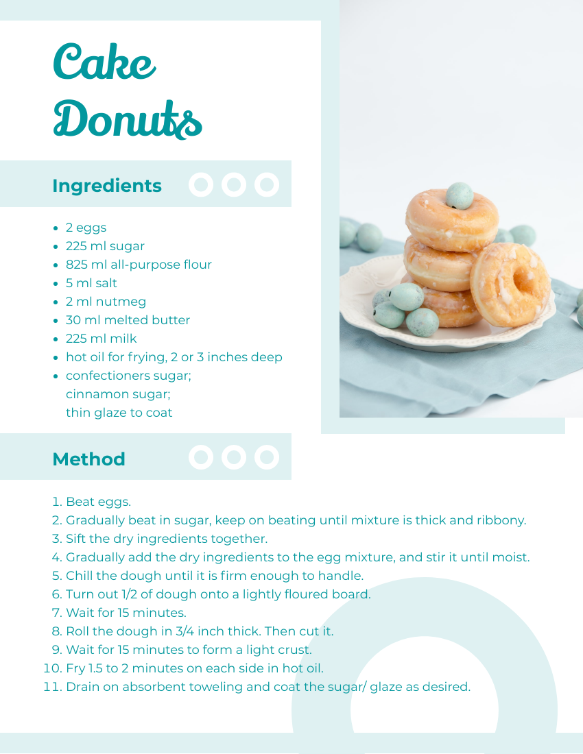 Recipe Card template: Cake Donut Recipe Card (Created by Visual Paradigm Online's Recipe Card maker)