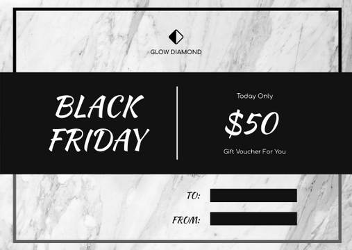Editable giftcards template:Grey Marble Photo Black Friday Gift Card
