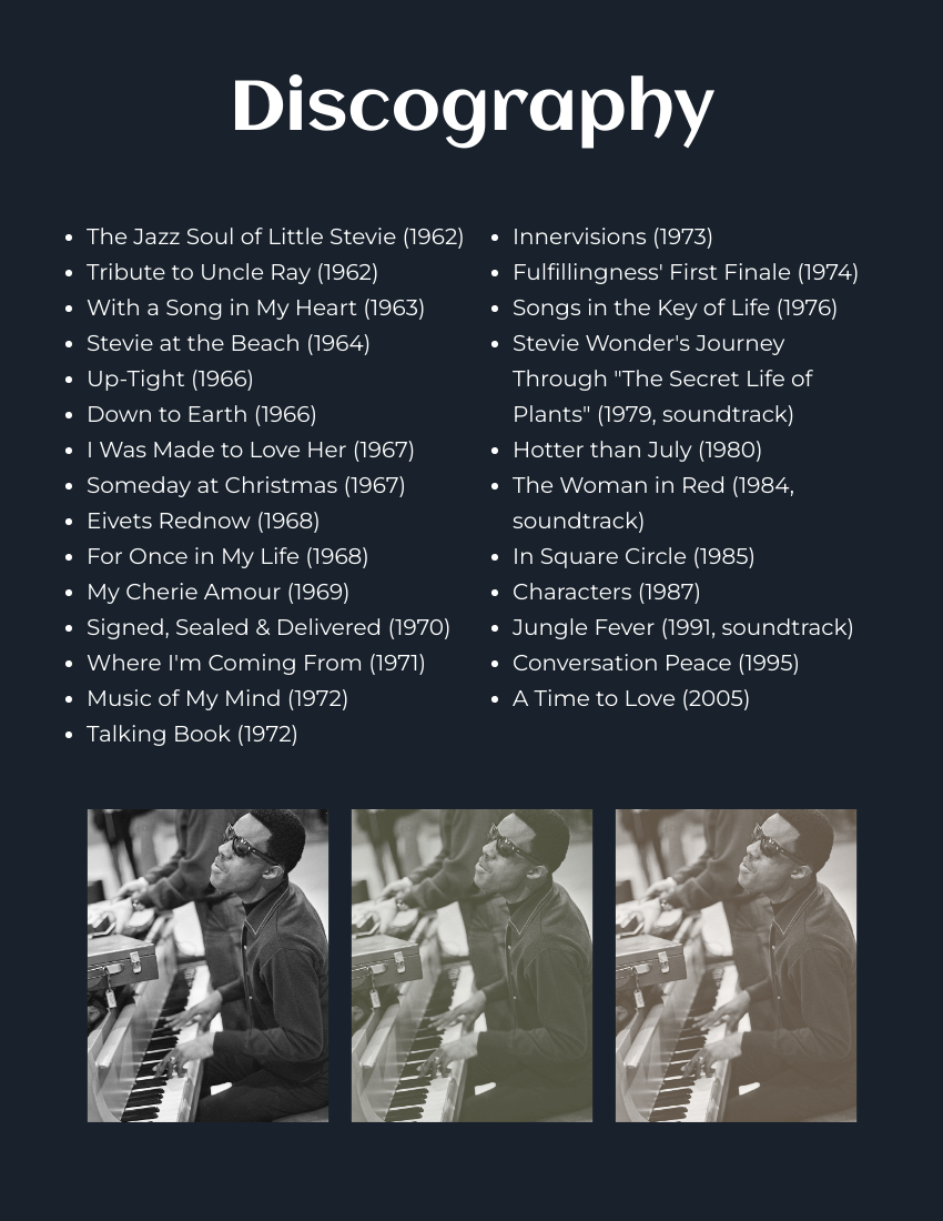 Biography template: Stevie Wonder Biography (Created by Visual Paradigm Online's Biography maker)