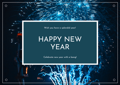 Postcard template: Blue Fireworks Background New Year Postcard (Created by Visual Paradigm Online's Postcard maker)