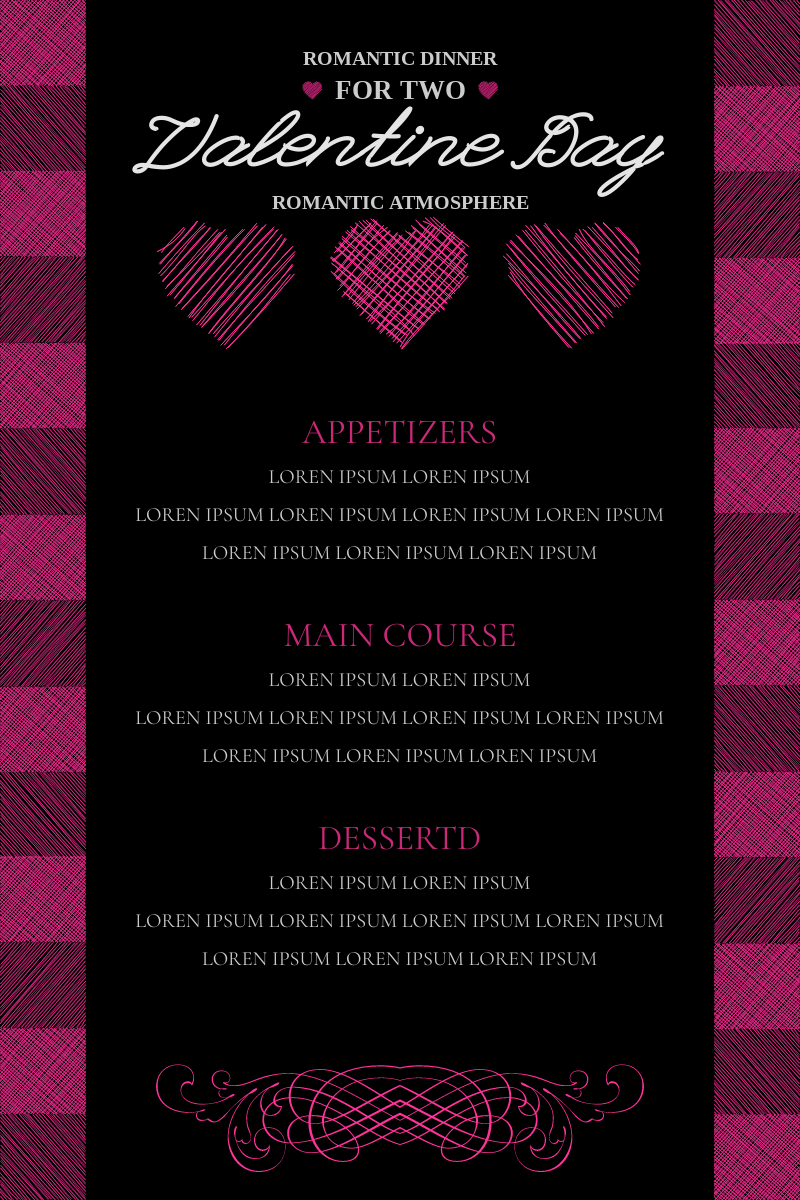 Menu template: Valentine Course Dinner Menu (Created by InfoART's Menu maker)