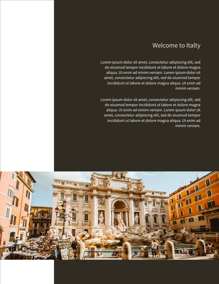 小册子 模板。Ultimate Travel Guide To Italy Booklet (由 Visual Paradigm Online 的小册子软件制作)