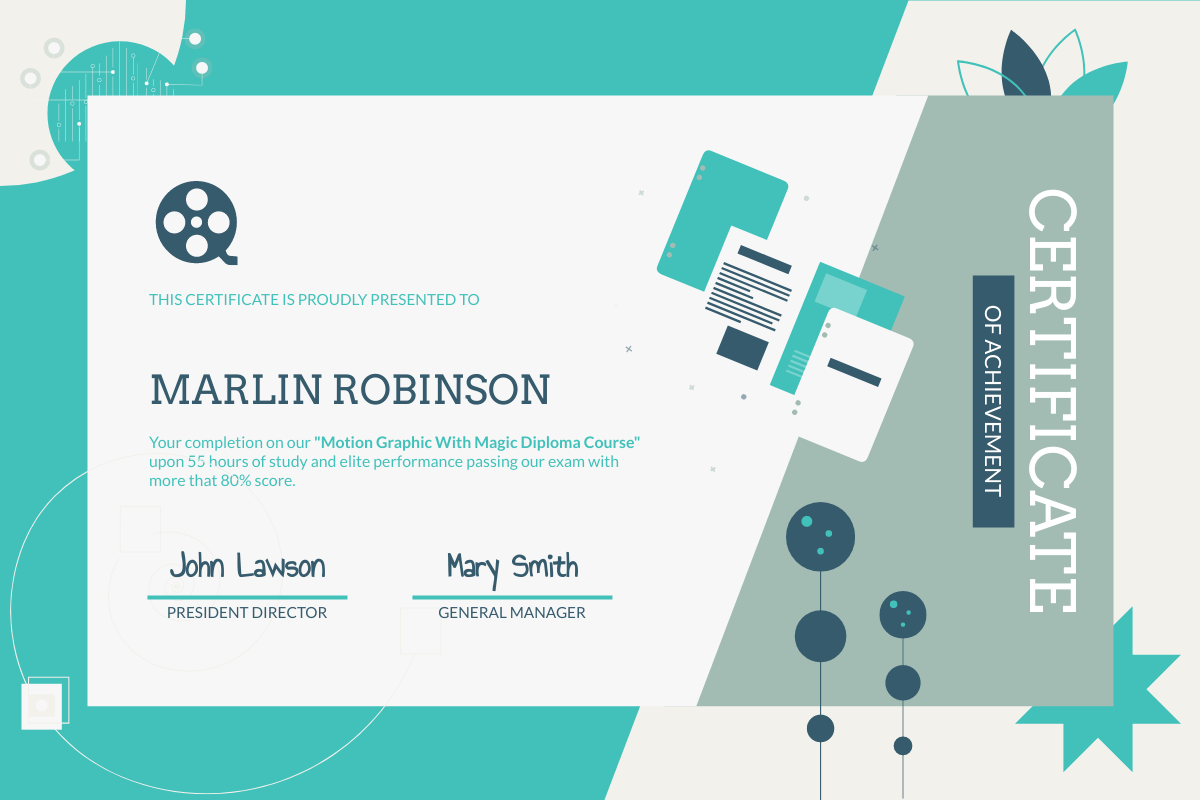 Certificate template: Motion Graphic Merit Certificate (Created by Visual Paradigm Online's Certificate maker)
