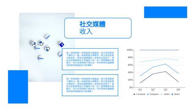 100% Stacked Line Chart template: 社交媒體收入100%堆疊折線圖 (Created by InfoART's  marker)