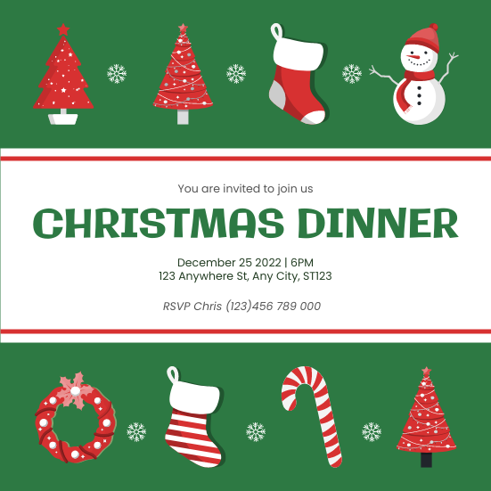 Invitation template: Christmas Decoration Christmas Dinner Invitation (Created by Visual Paradigm Online's Invitation maker)