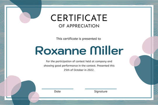 Certificate template: Blue And Pink Blobs Plain Certificate (Created by Visual Paradigm Online's Certificate maker)
