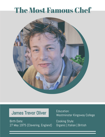 Biography 模板。 Jamie Oliver Biography (由 Visual Paradigm Online 的Biography軟件製作)