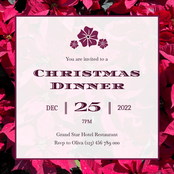 Editable invitations template:Red Christmas Flower Christmas Dinner Invitation