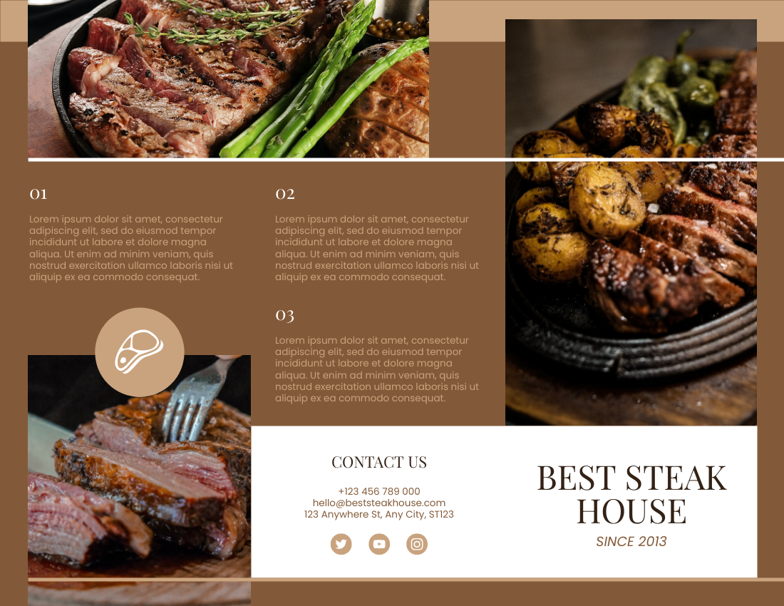 Brochure template: Steak House Restaurant Brochure (Created by Visual Paradigm Online's Brochure maker)