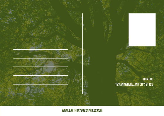 Postcard template: Green And White Trees Photo Earth Day Postcard (Created by Visual Paradigm Online's Postcard maker)