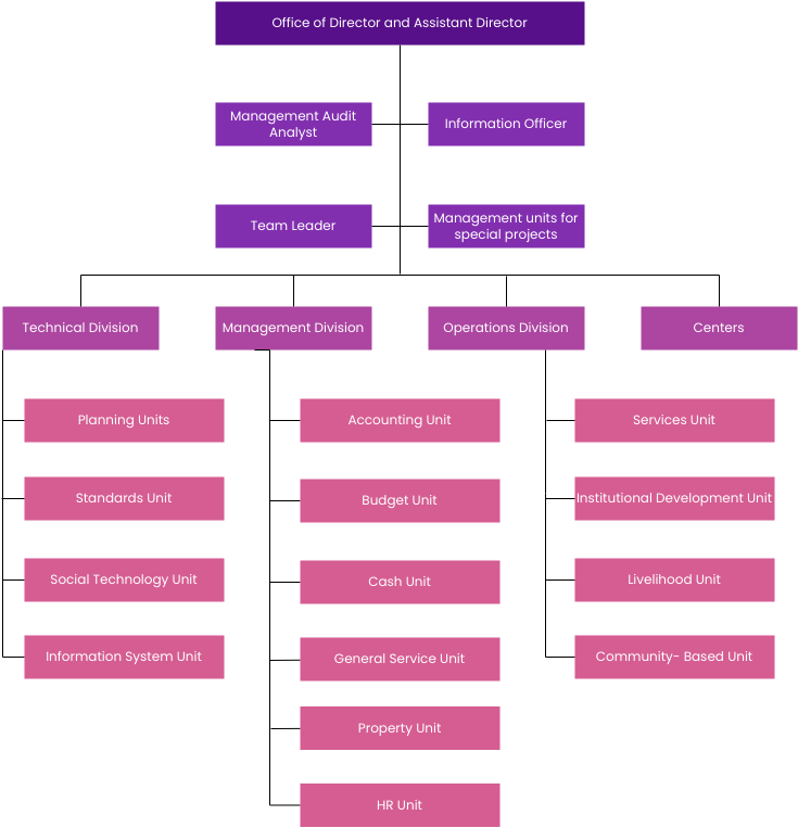 Organization Chart template: Social Welfare Development Organization Chart (Created by Visual Paradigm Online's Organization Chart maker)