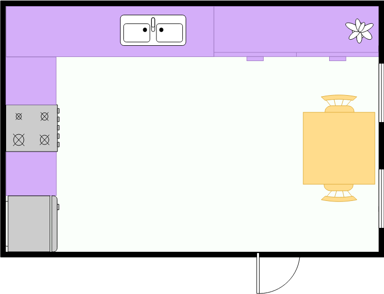 厨房平面图 模板。小厨房布局 (由 Visual Paradigm Online 的厨房平面图软件制作)