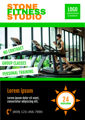 Flyer template: 24-Hours Fitness Studio Flyer (Created by Visual Paradigm Online's Flyer maker)