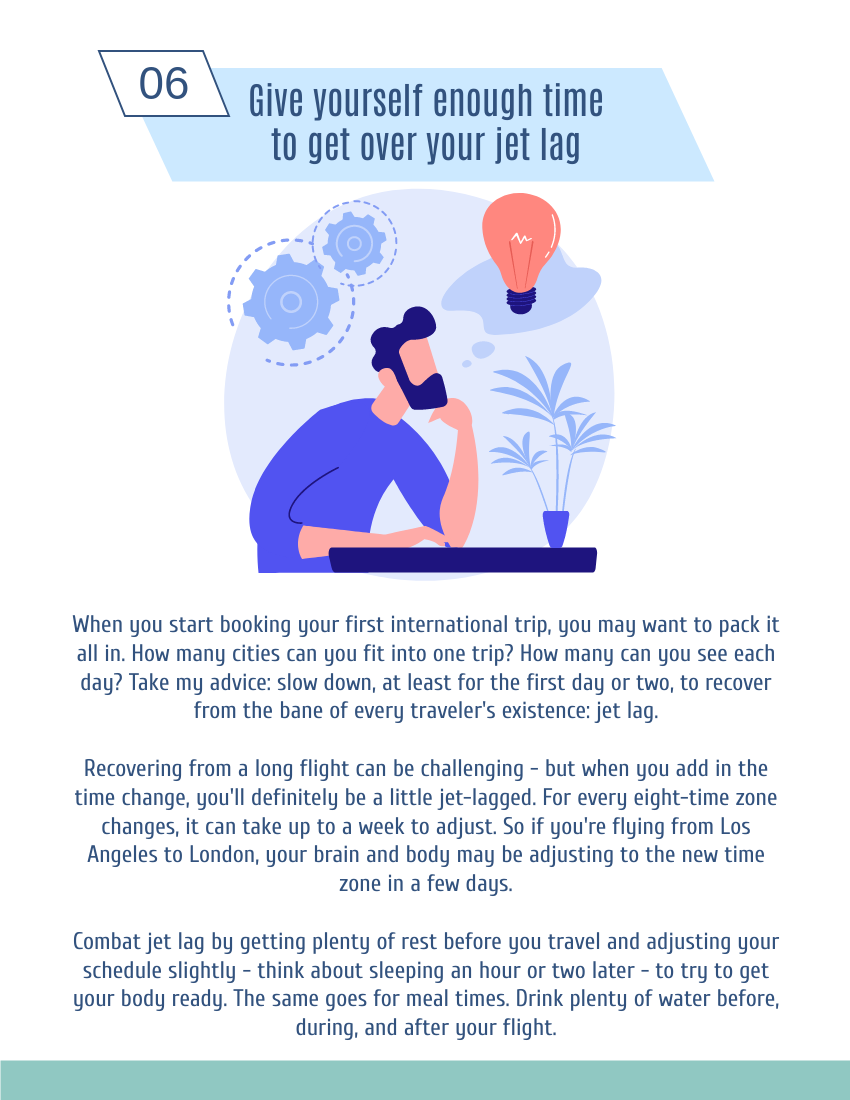 Booklet template: 7 Helpful international travel tips for first-time travelers (Created by Visual Paradigm Online's Booklet maker)