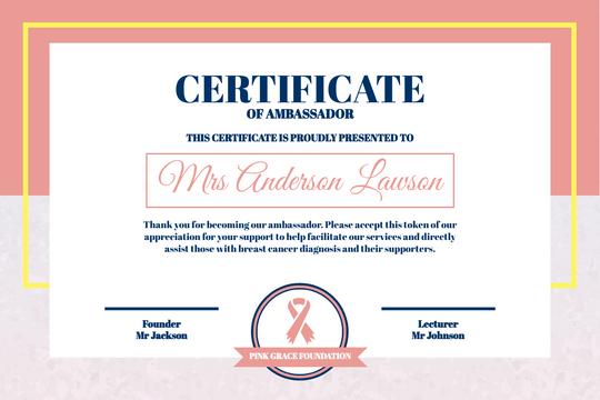 Editable certificates template:Cancer Awareness Ambassador Certificate