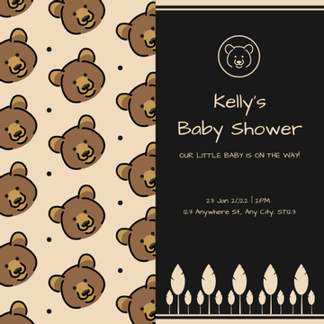 Editable invitations template:Brown And Black Bear Cartoon Baby Shower Invitation