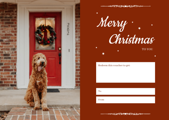 Gift Card template: Red Merry Christmas Doggy Photo Gift Card (Created by Visual Paradigm Online's Gift Card maker)