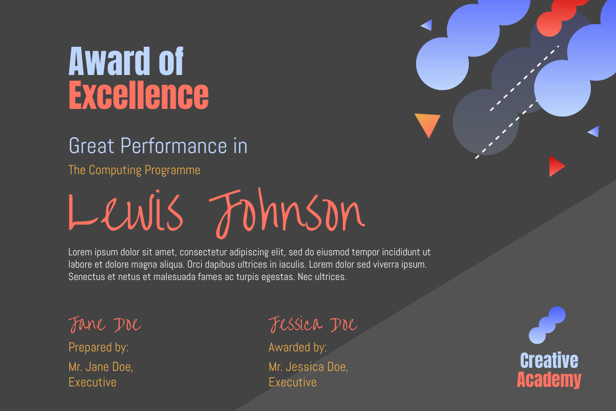 Excellence Performance Certificate
