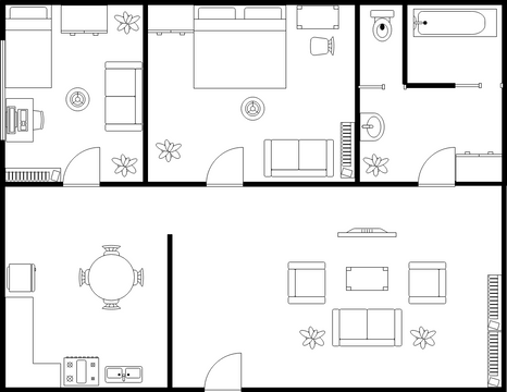 平面图 模板。简单的公寓平面图 (由 Visual Paradigm Online 的平面图软件制作)