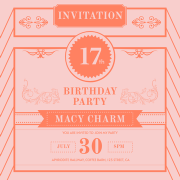 Editable invitations template:Pink Vintage Birthday Invitation