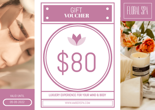 Editable giftcards template:Pink Coin Spa Gift Card