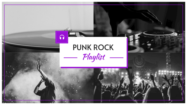 Editable youtubechannelarts template:Purple Music Photo Punk Rock YouTube Channel Art