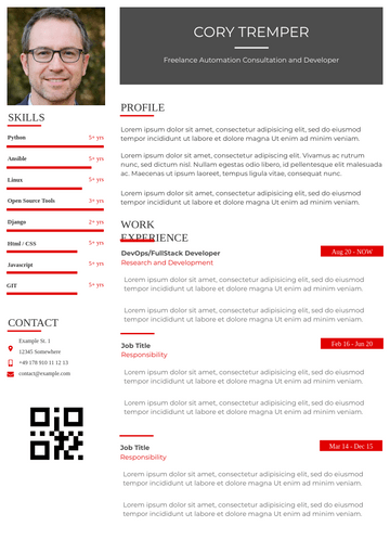Resume template: Resume with Left Sidebar (Created by Visual Paradigm Online's Resume maker)