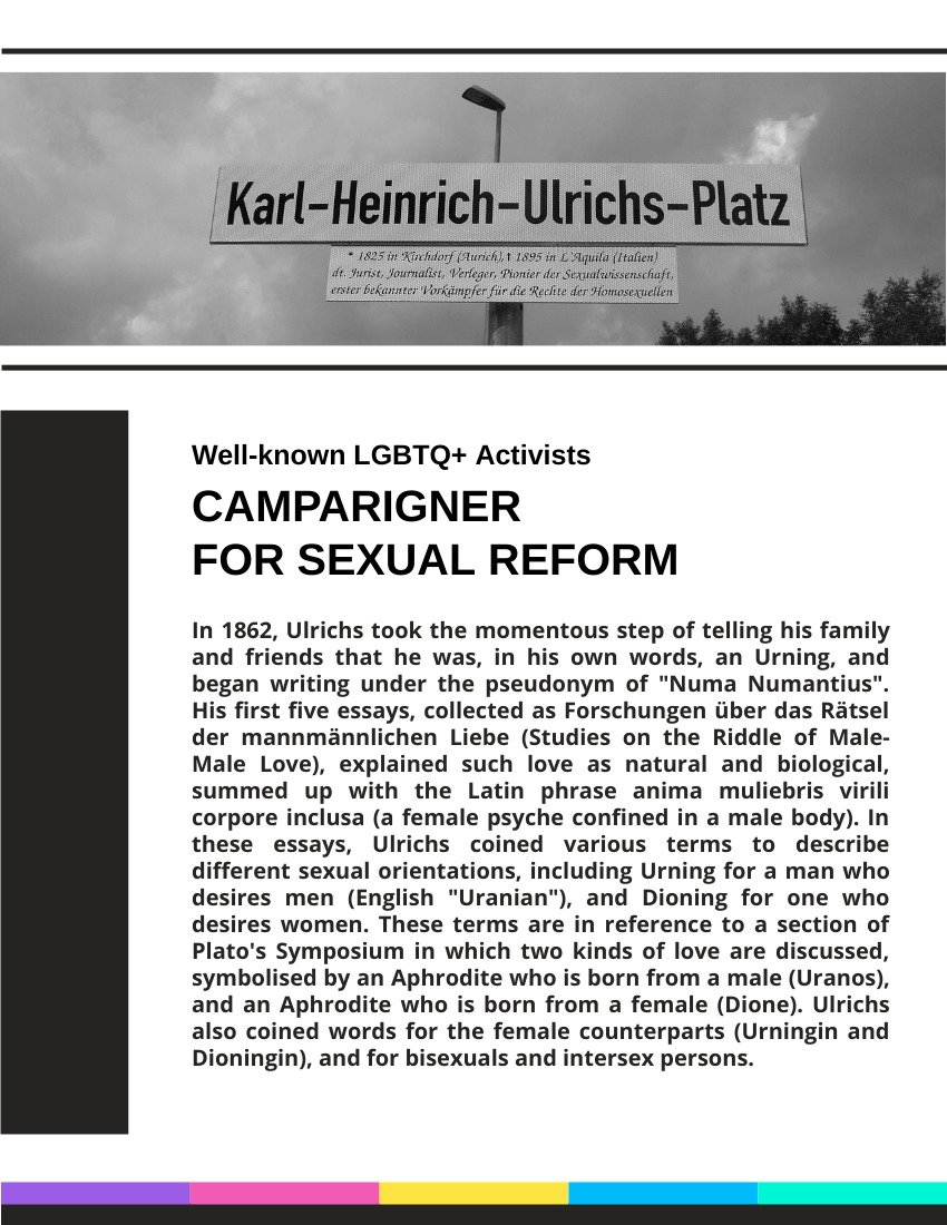 Biography template: Karl Heinrich Ulrichs Biography (Created by Visual Paradigm Online's Biography maker)