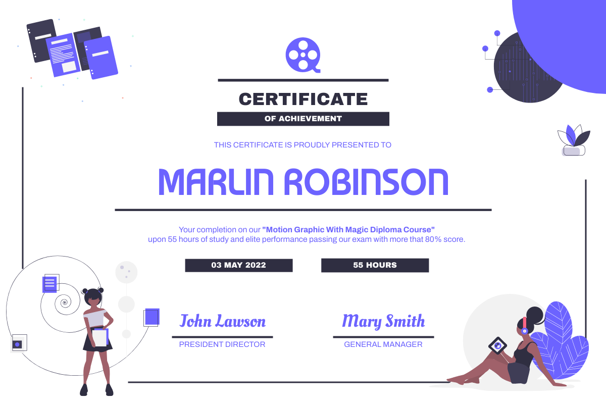 Certificate template: Animation Diploma Certificate (Created by Visual Paradigm Online's Certificate maker)