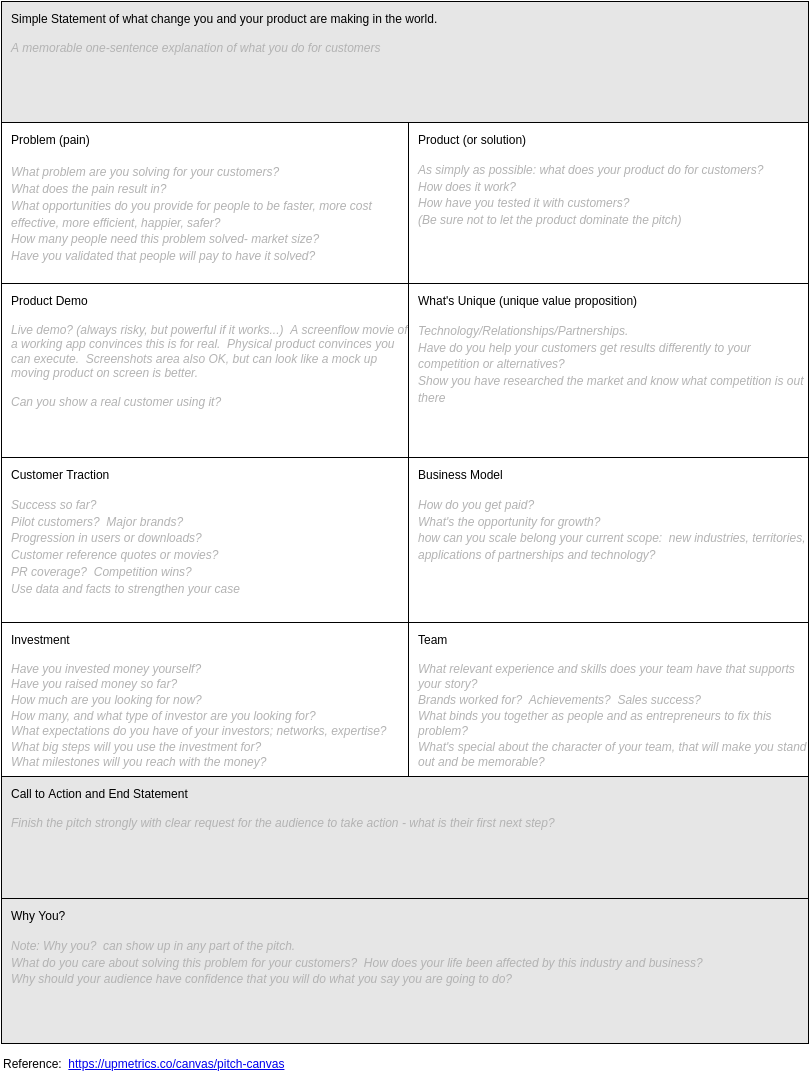 Product Planning Analysis Canvas template: Pitch Canvas (Created by Visual Paradigm Online's Product Planning Analysis Canvas maker)